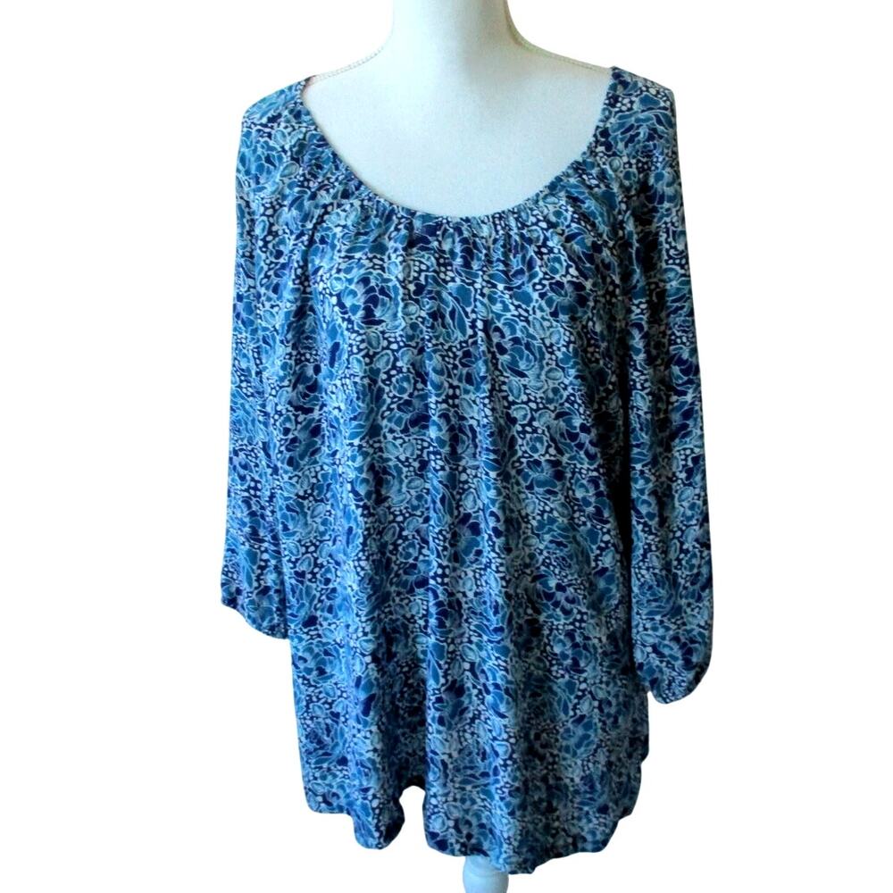 Croft & Barrow Women's Plus Blue Floral Print 3/4 Sleeve Light Shirt Size XXL